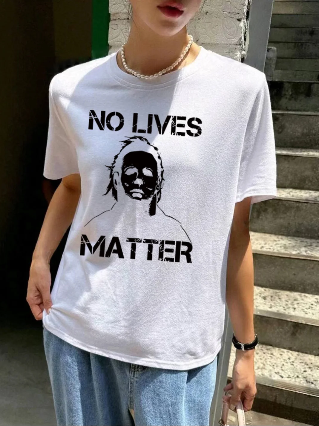 

No Lives Matter Myers Funny Halloween Scary Movie T-shirt Tee KELG Women's Clothes Michael-Myers-Funny Halloween Horror Female