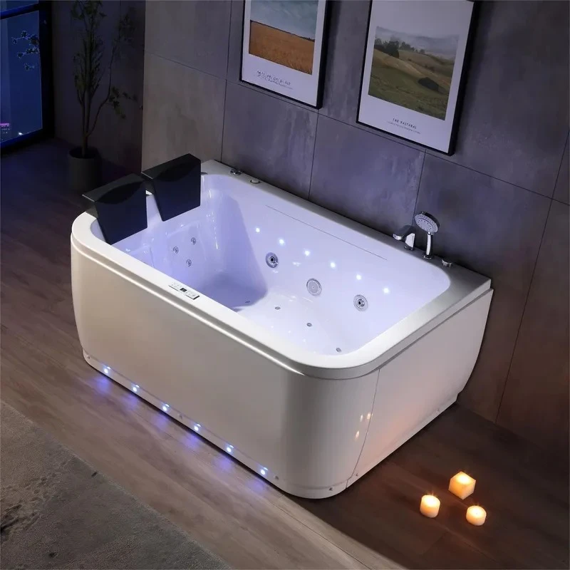 Square Acrylic Bathtub Single Person Integrated Soaking Tub with Skirt for Small Bathroom Hotel Home Spa Easy Clean Modern