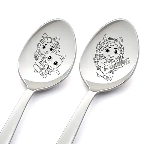 Gabby Dollhouse Spoons Stainless Steel Drop Resistant Baby Cutlery Ice Cream Pudding Cute Anime Creative Tablespoon Kids Gift