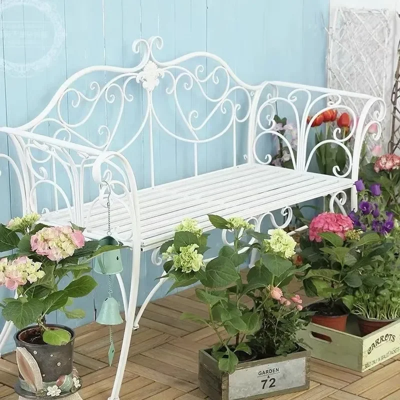 3 Piece Wrought Iron Patio Set Outdoor Garden Bench Table Chairs Balcony Courtyard Park Decor Photography Props