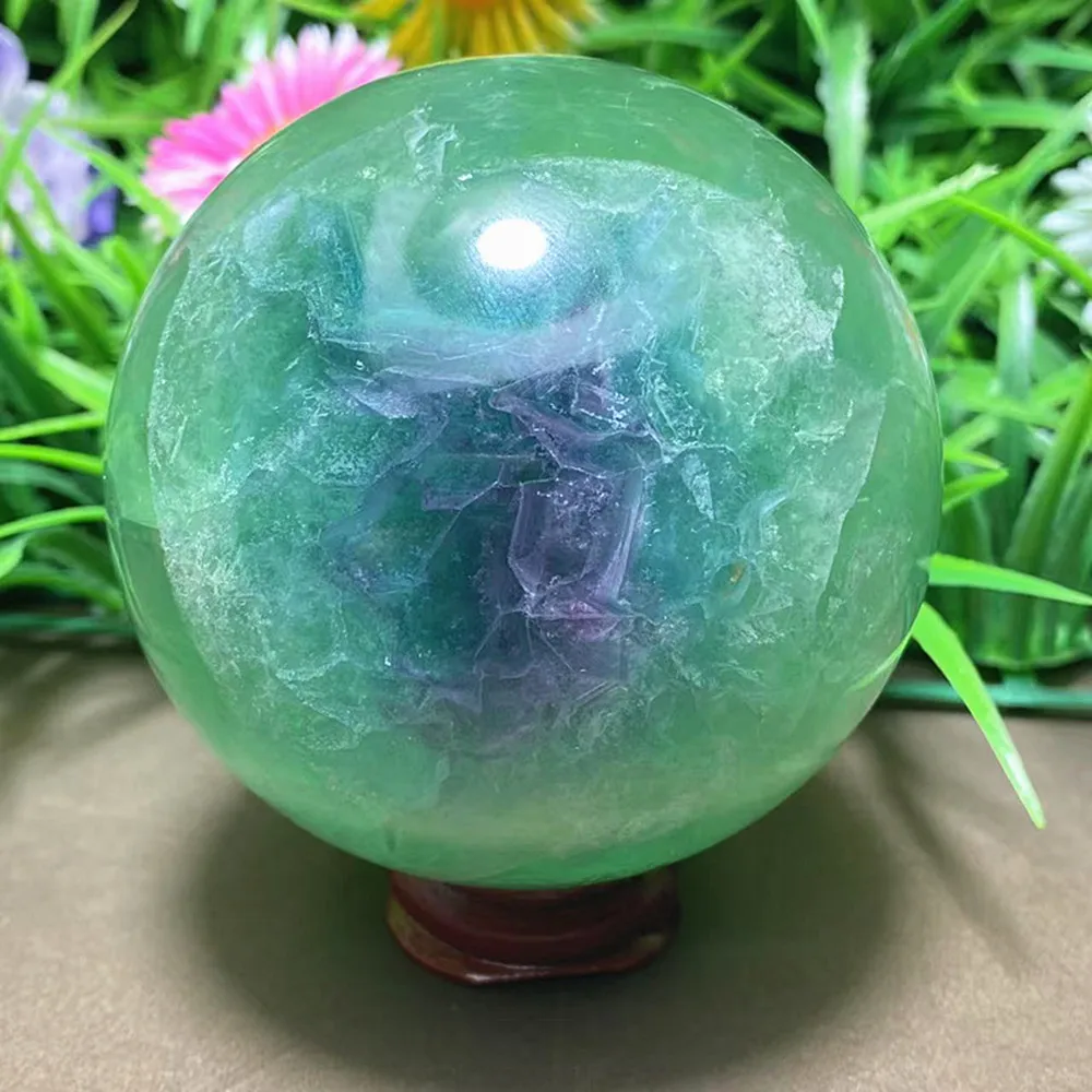 Natural quartz Crystal Green Ball Chakra Home Decor Decor Gift + Base