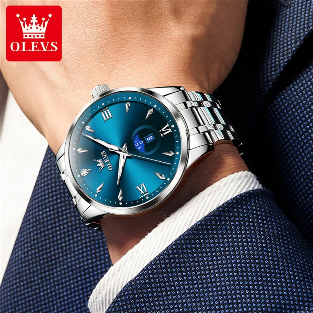 OLEVS 3646 Męski Zegarek Oryginalny Biznesowy Prosty Kwarcowy Duża Tarcza Wodoodporny Świecący Reloj Podwójny Kalendarz Wyświetlacz Zegarek Dla Mężczyzny