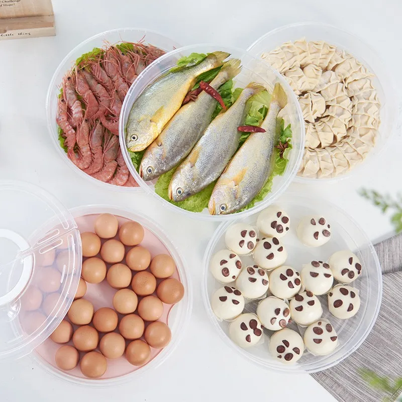 

Fresh Food Preservation Tray Handheld Round Dumpling Box Refrigerator Food Freezing Organizer Storage Container-ABPP