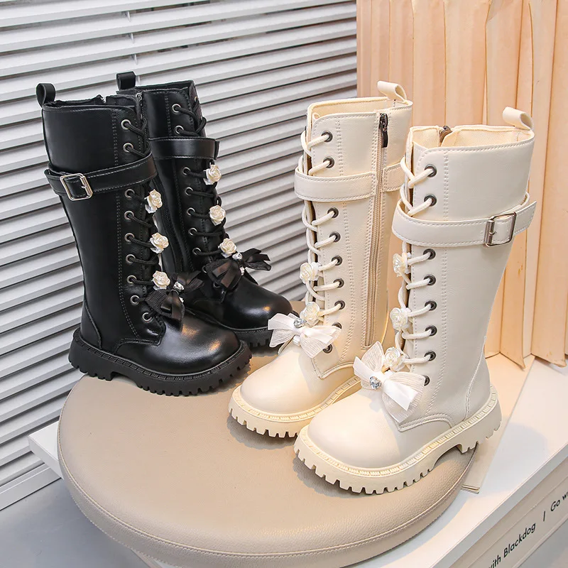 Autumn Children Knee Length Boots New 2025 British Girls Princess Boots Kids Zipper Comfortable Non Slip Solid Color Long Boots