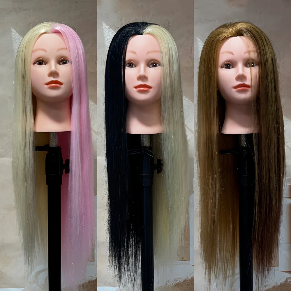 

Манекен-голова для косметологии, учебная голова-манекен с волосами 28 дюймов, синтетические волосы для парикмахеров и бесплатный держатель-зажим