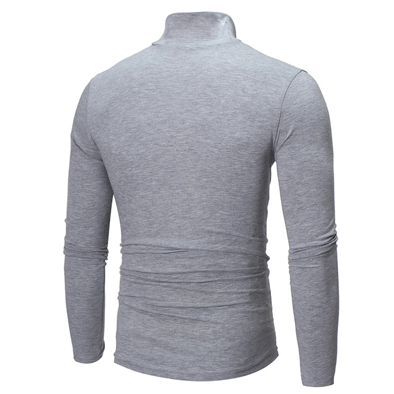 Winter Warm Half High Collar Fashion Thermal Underwear Men Mock Neck Basic Plain T-shirt Blouse Pullover Long Sleeve Top Fashion