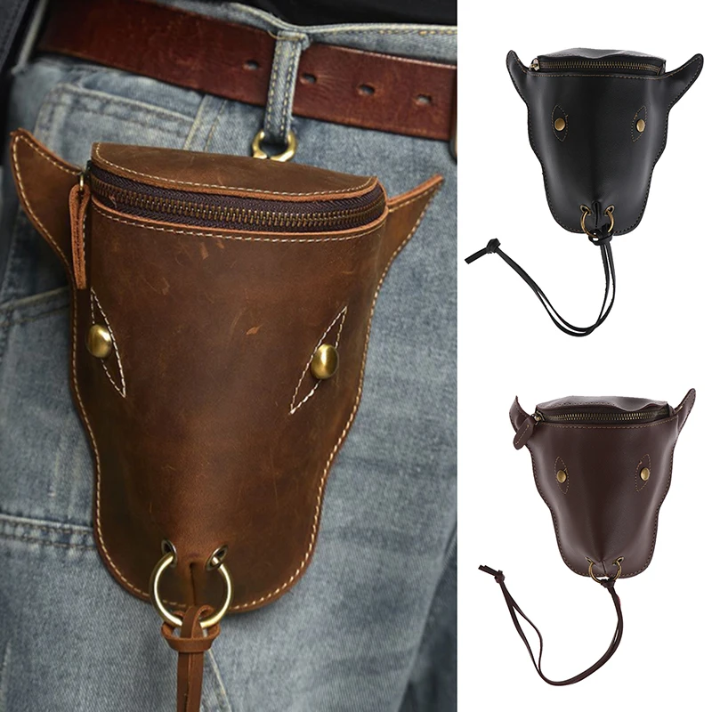 

Men's Vintage Bullhead Waist Bag PU Leather Belt-Pack With Zipper Closure Medieval Knight Design For Everyday Special Occasions