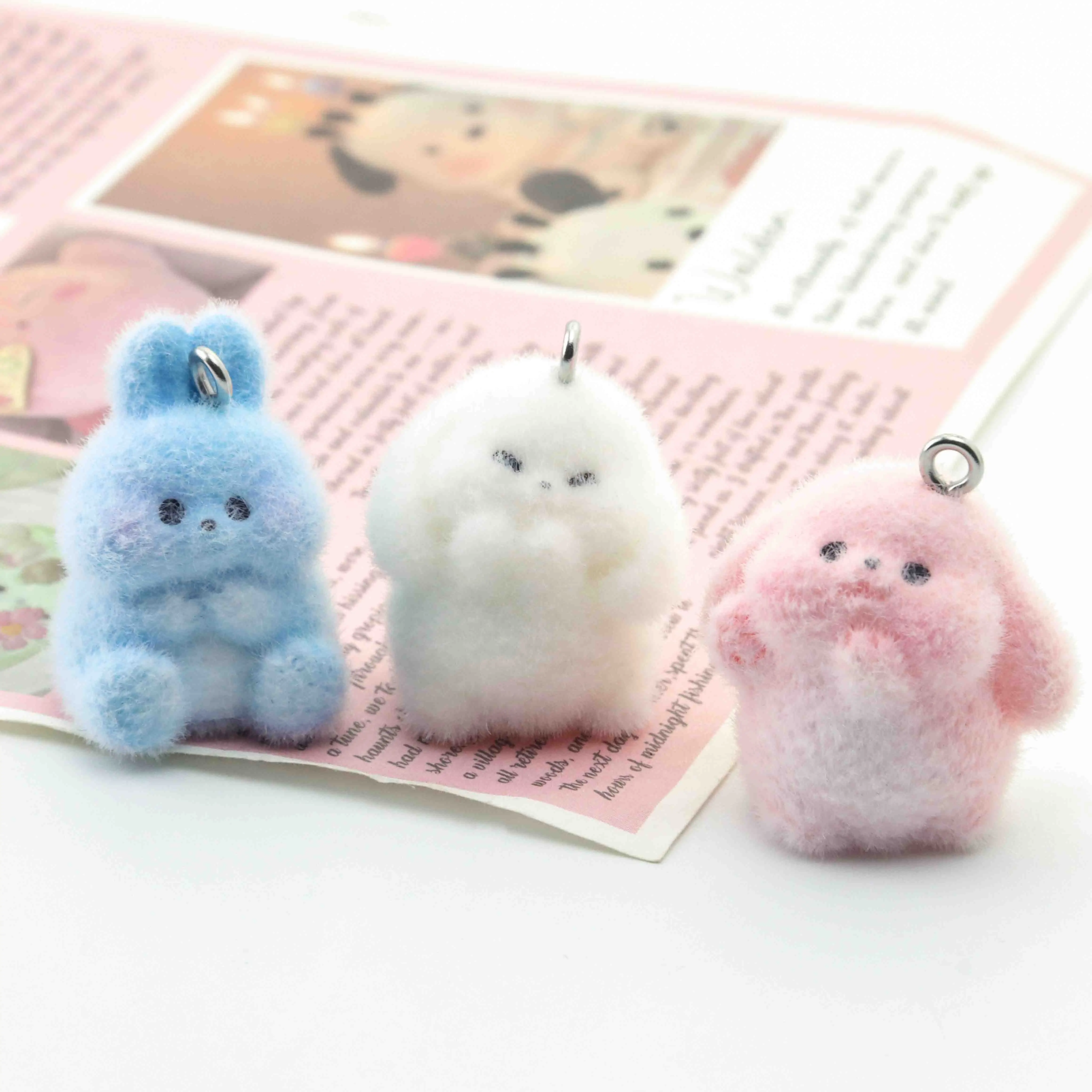 

10pcs Mini Resin Flocking Cute Bunny Pendant For DIY Handmade Keychain Wallet Backpack Pendant Ornaments Accessories Material