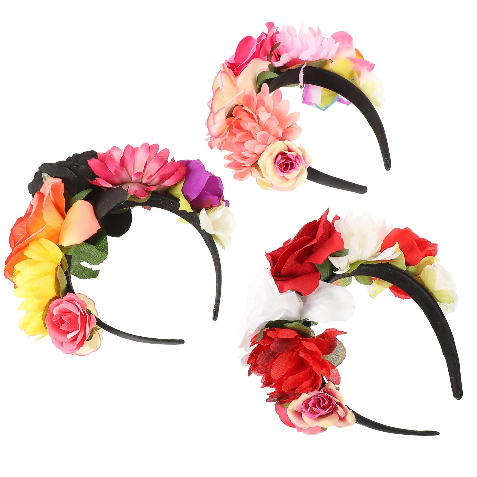 

3pcs Flower Headband Goth Lolita Headpiece Halloween Wedding Festival Day Of The Dead Mexican Floral Crown Costume