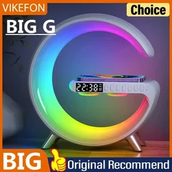 Wireless Charger Stand Alarm Clock Bluetooth Speaker LED Lamp RGB Night Light for iPhone 16 15 14 Samsung Fast Charging Station