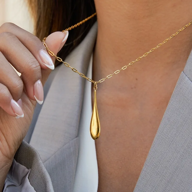 

Layered Teardrop Pendant Necklace For Women Minimalist 18k Gold Plated Stainless Steel Necklace Fashion Jewelry Gift