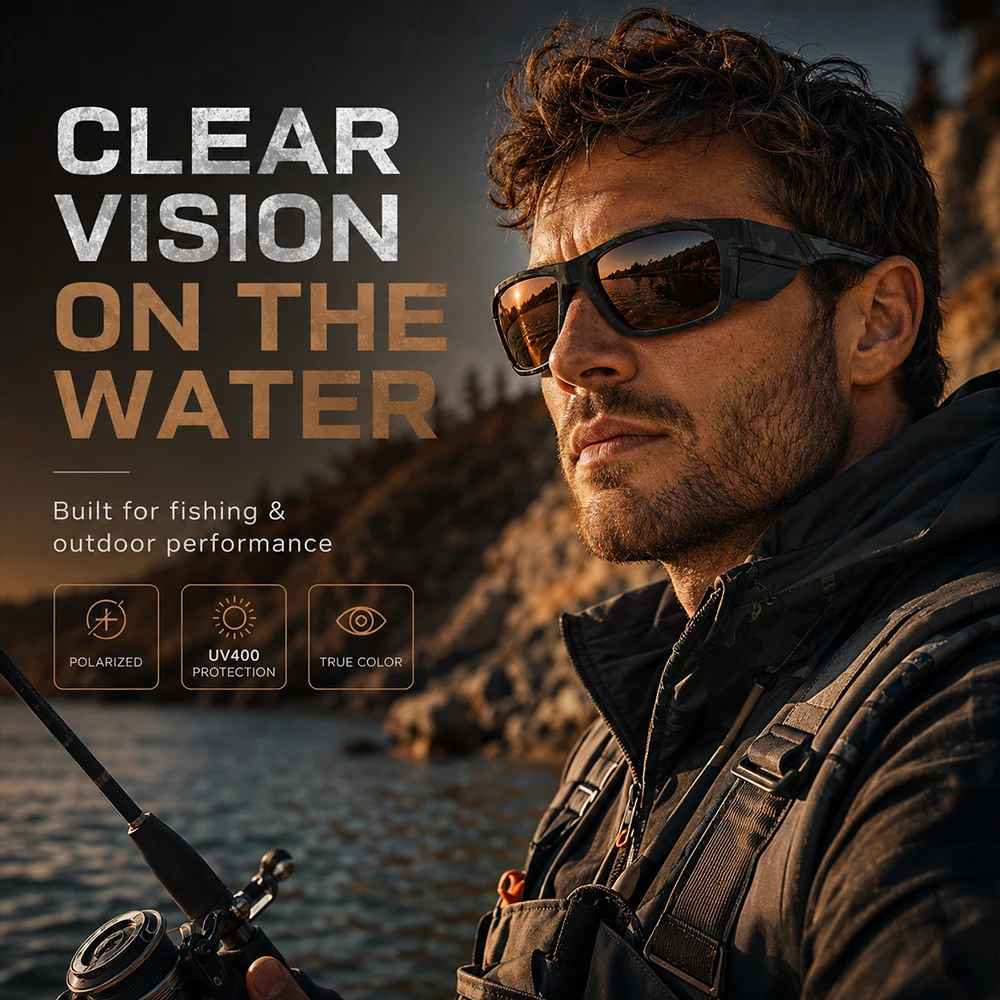 Tarnfarben Polarisierte Sportsonnenbrille für Männer UV400 Blendschutz Spiegelglas für Autofahren, Angeln, Radfahren, Outdoor, Winddichte Sonnenbrille – Detail 2