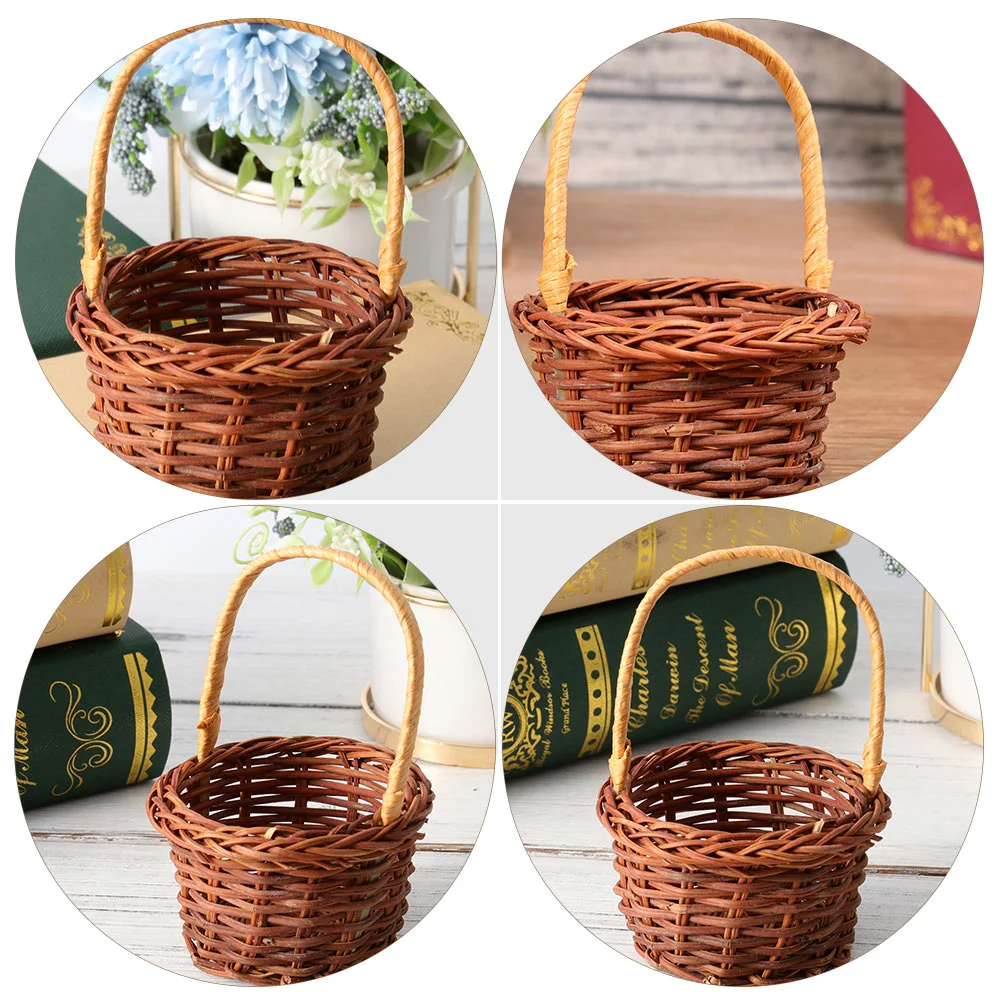 2 Pcs Hand Money Mini House Decor Model Accessory Dollhouse Furniture Basket Ornament Rattan Small Toy Micro Scene Retro