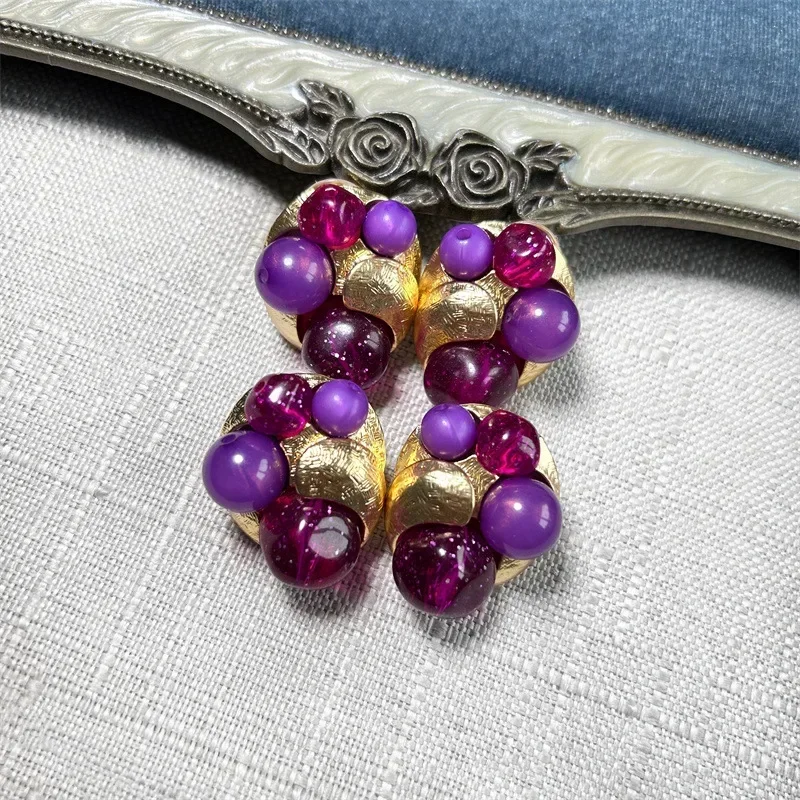 VKVVA Vintage Elegant Colorful Gradient Lavender Purple Glass Bead Studs or Clip-on Earrings for Women