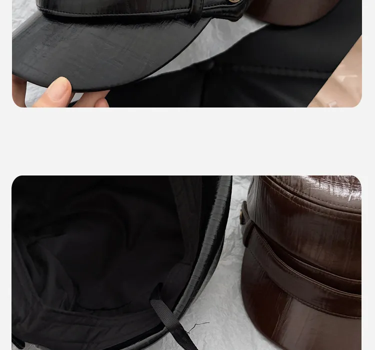 Retro PU-Leder Metallschnallen-Baskenmützen für Damen, Herbst- und Winter-Streetfashion, warme, vielseitige Reiterhüte – Detail 3