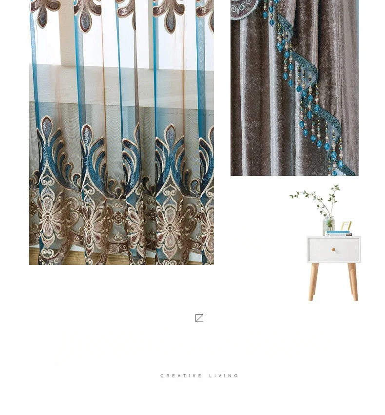 Moderne Vorhänge im europäischen Stil für Wohnzimmer, Esszimmer, Schlafzimmer, Villa, Luxus-Restaurant, intelligente bestickte Verdunkelung, individuell anpassbar – Detail 9
