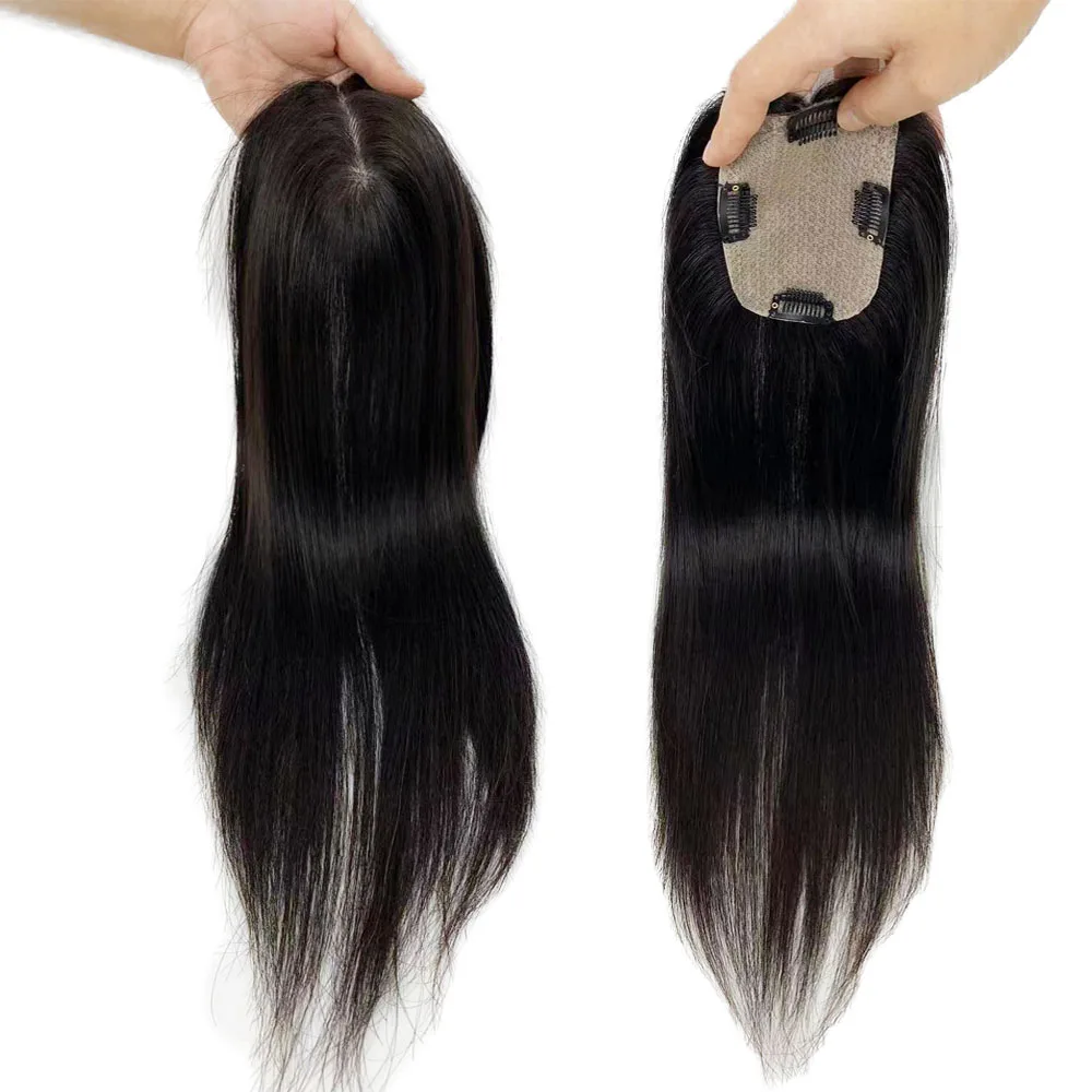 

Injected Silk Skin Base Human Hair Women Topper Virgin Mongolian Hair Toupee Clips In Hairpiece 4D Fringe Natural Scalp Top