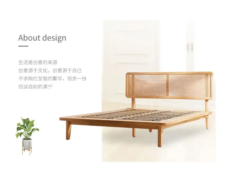 Economical Southeast Asia Rattan Bed Nordic Bedroom Modern Furniture Solid Rattan Bed