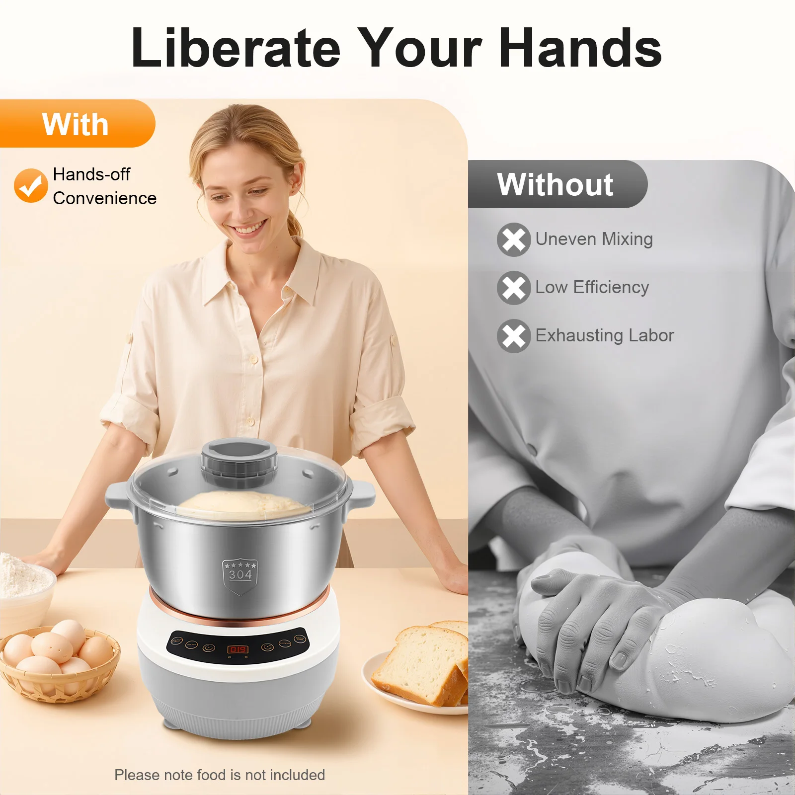 Electric Dough Maker with Ferment Function Dough Mixer Machine Flour Kneading Machine for Pizza Bread 200W 5L