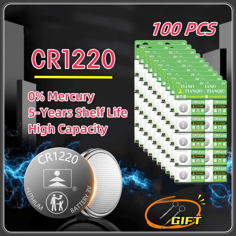 Button Coin Cell Batteries TIANQIU CR1220  ECR1220 GPCR1220 5012LC 3V Lithium Battery  For Watch Car Remote Key Calculator