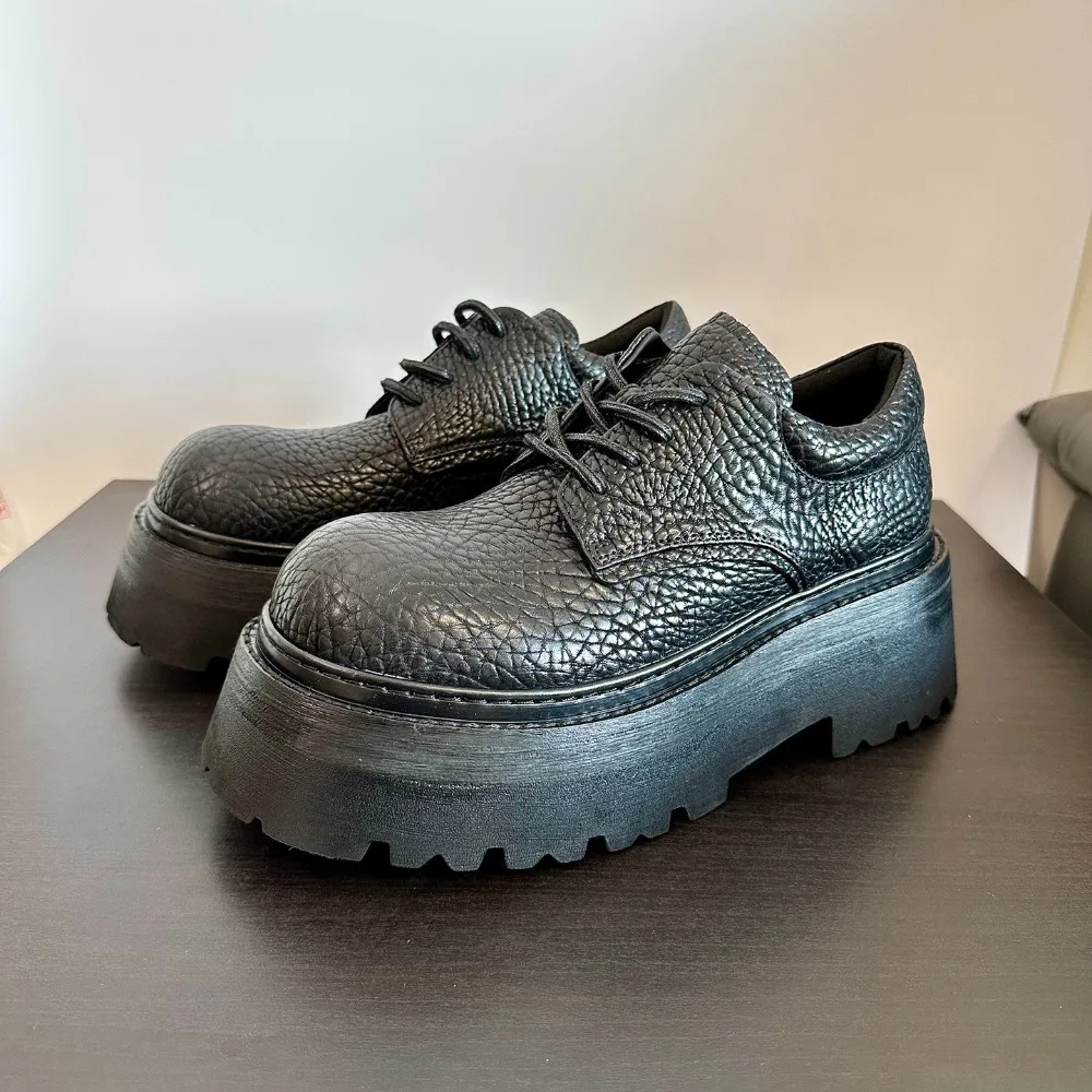 Men's Formal Big Toe Handmade Embossed Full Grain Leather Platform Increased Height Lace Up Low Top Derby Brogue Shoes