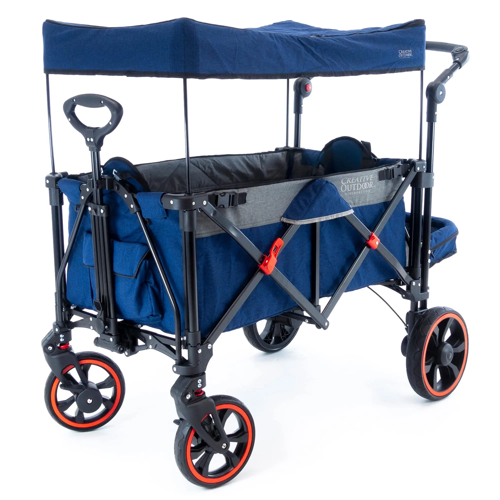 Creative Outdoor Push Pull All-Terrain Collapsible Folding Stroller Wagon for Kids, 150lbs Weight Capacity, Platinum