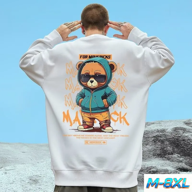 Trendy Plus Size Men's Cool Bear Print Fashion Round Neck Sweatshirt For Autumnwinter Casual Sportswear Men's Plus Size Sweater