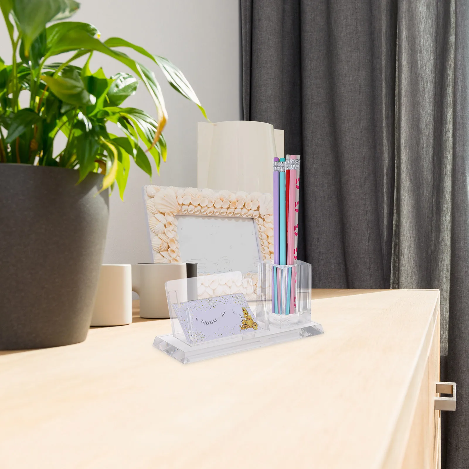 Acryl-Visitenkartenbox, Stifthalter, minimalistischer Schreibtisch-Organizer für den Büro- und Heimgebrauch, vertikaler Kartenständer, Display-Aufbewahrung