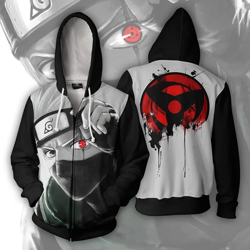 New 3D Anime Naruto Zipper Sweater Cosplay Anime Peripheral Digital Printing Hooded Cardigan for Adults and Children