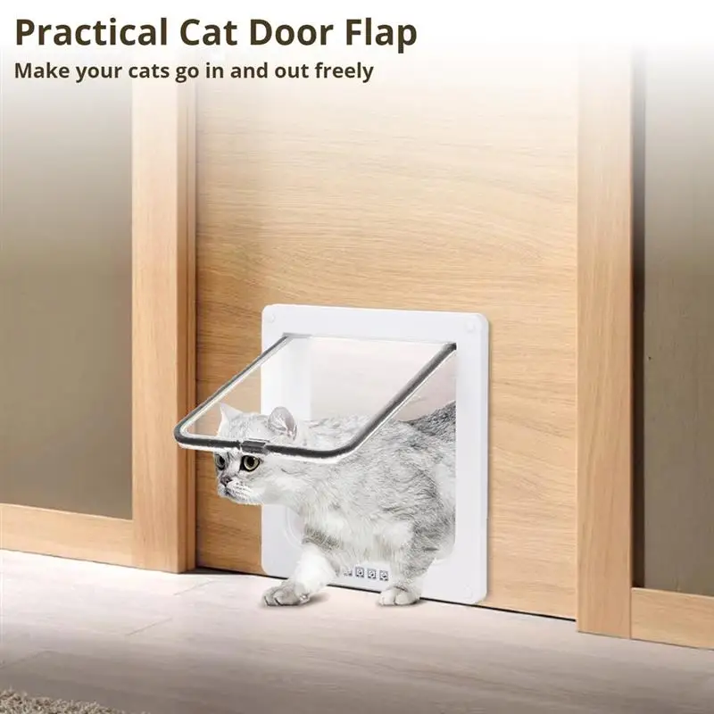 Cat Door Flap 4 Way Locking Cat Door For Interior Exterior Doors Large Pet Door For Cats Small Dogs Outer Size 9.84 X 9.25in