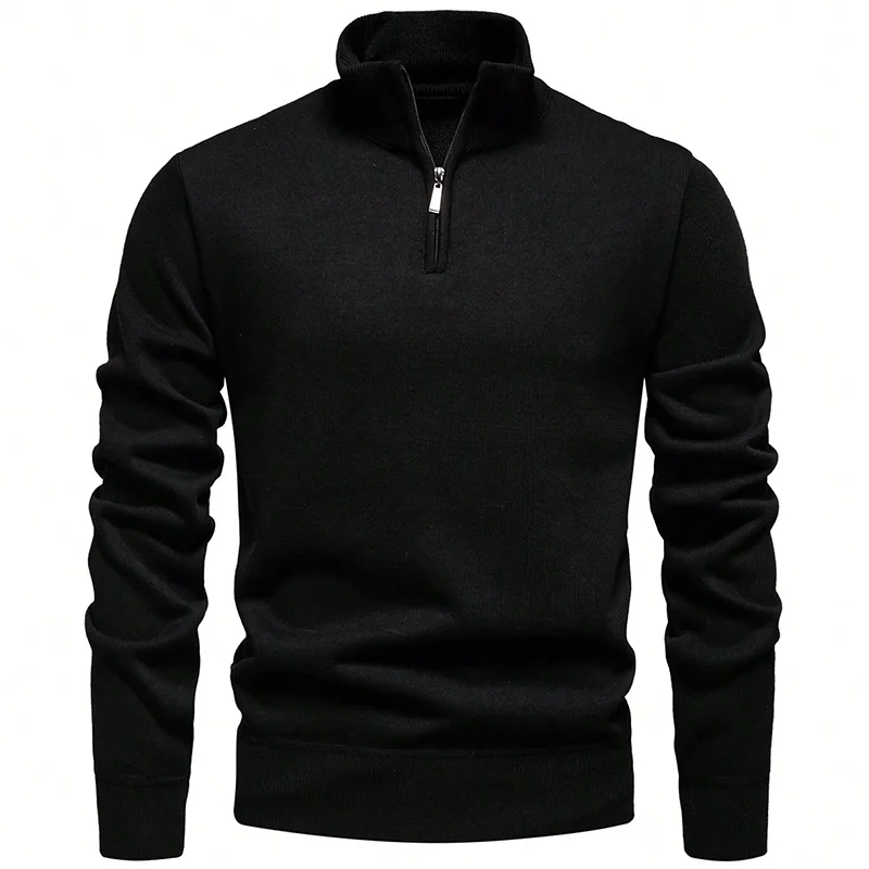 سترة رجالي ناعمة على الطراز الأوروبي الأمريكي تريكو برقبة عالية وسحاب وبلوفرات بنية غير رسمية #4