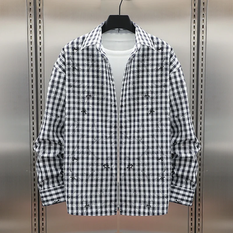 

Plaid Long Sve irt Men's Spring Autumn Sle Casual Loose Outerwear for Teenagers American Sle Faionable Youth irt