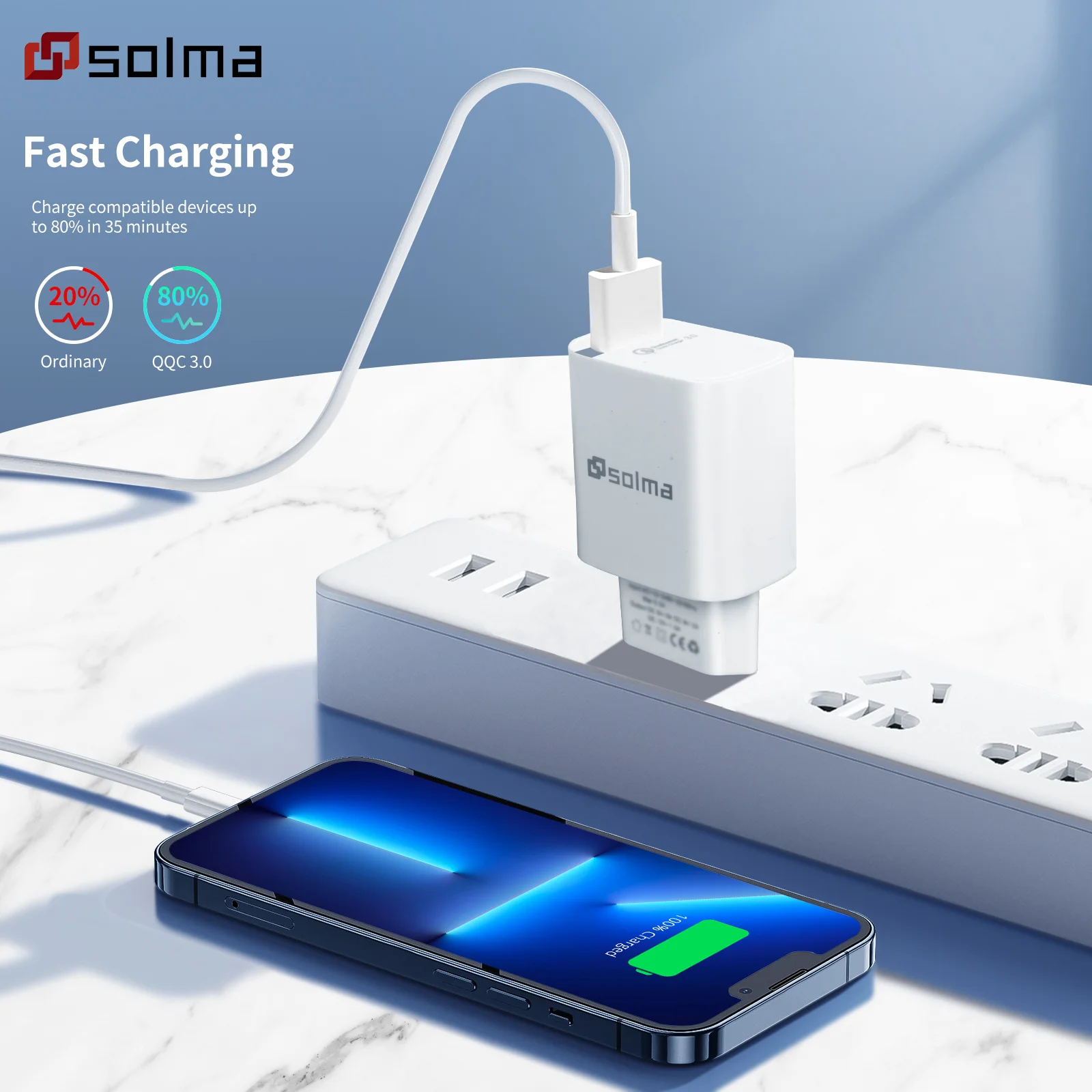 18W QC 3.0 USB Adapter Fast Charging Wall Charger Compatible With Multi -phone Series Quick Charger