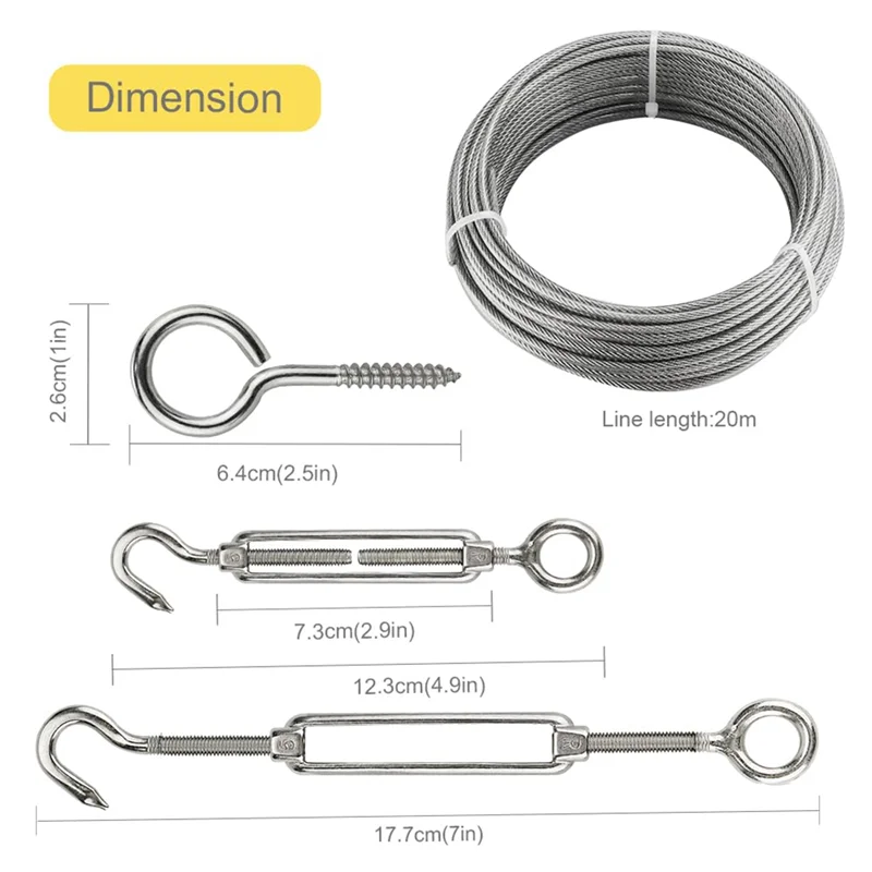 Kit in acciaio inossidabile da 20 m, lo smistamento da 3 mm aiuta a stringere l'usura della corda con morsetto per corda in acciaio inossidabile M5 R facile da sostituire
