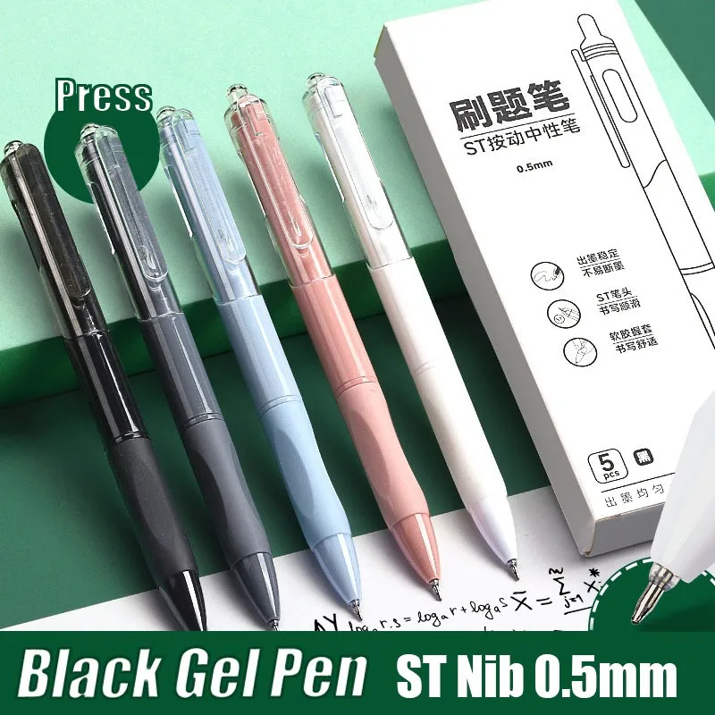 5 Pcs ST Nib 0.5mm Gel Pen Black Refilable Ink Refills Smooth Writing Ink Pen Student Stationery Supplies art kawaii cute pens