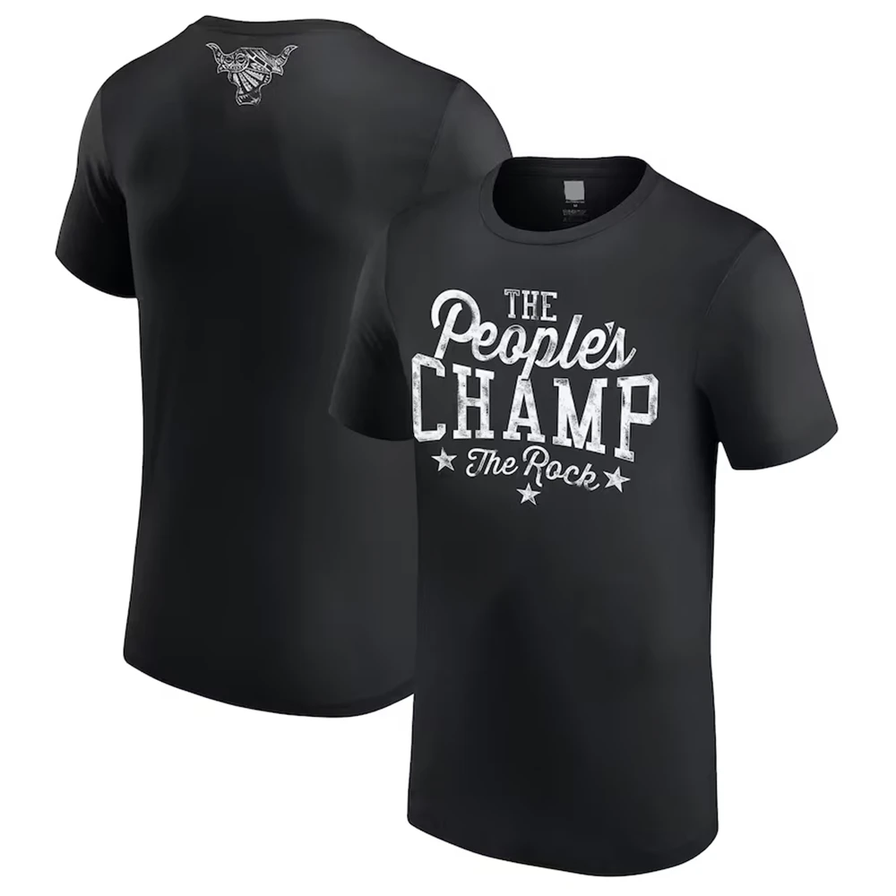 Wrestling Men's Black The Rock The People's Champ T-Shirt Hot Selling New Summer Women's Short Sleeve Tops Shirt Children's 3D