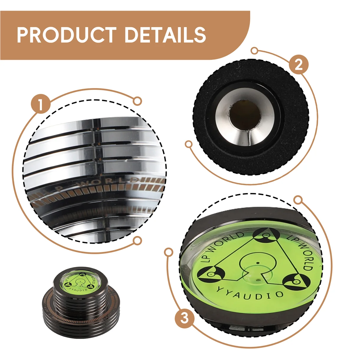 BISM 50Hz LP 비닐 레코드 플레이어 턴테이블 안정기 레벨 무게 클램프(음악 플레이어 실버용 레벨 속도 측정 포함)