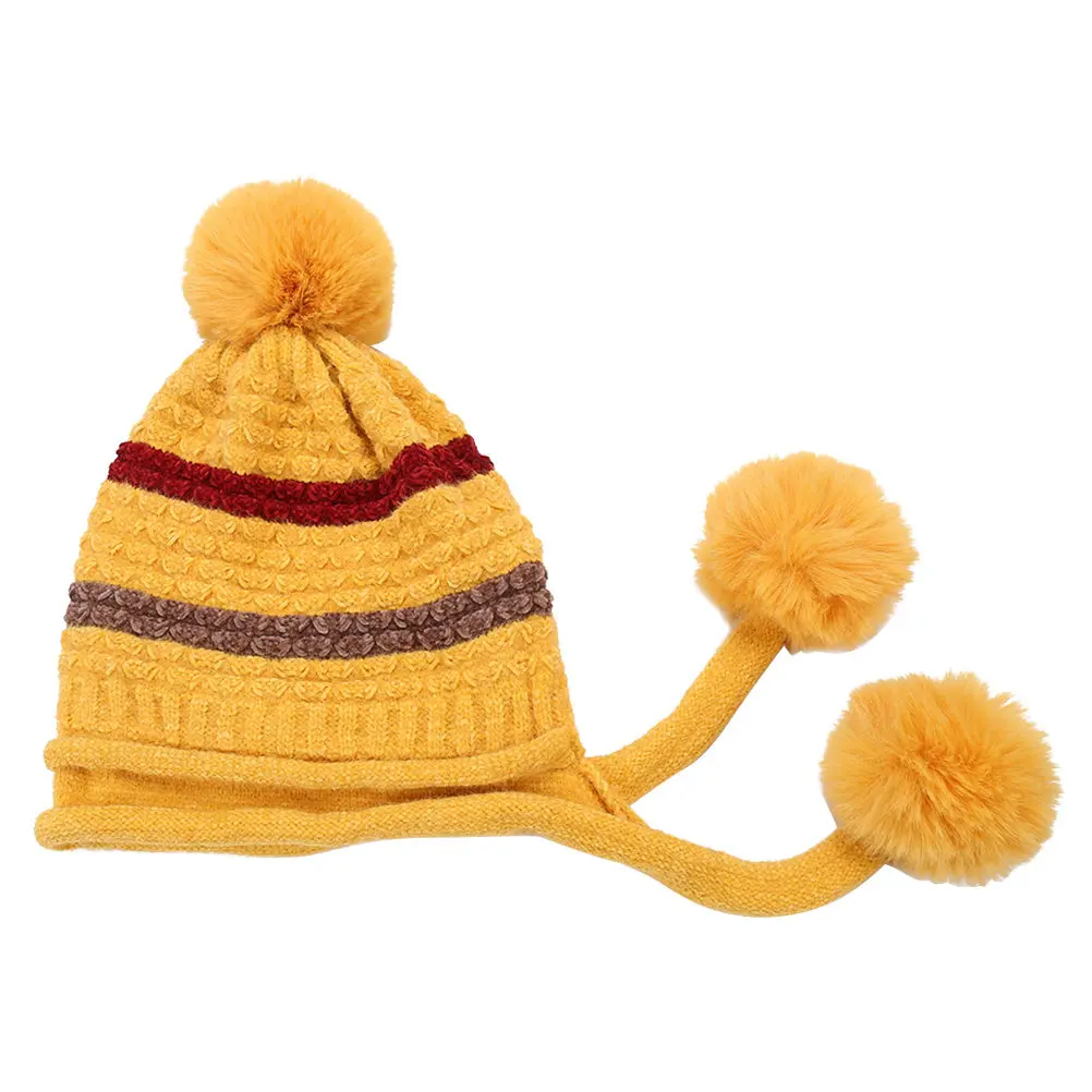 Gorro de Invierno de Lana Tejida Cálida para Mujer y Niña, Talla Única, Elástico, Cubre las Orejas, Gorro de Esquí con Diseño de Pompón, para Clima Frío