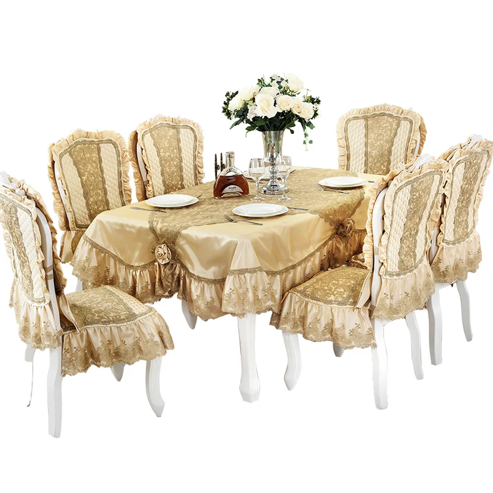 Noble Deluxe Coffee Tablecloth European Embroidered Lace Table Cloth Table Runner Comfortable Non-slip Chair Cover for Weding