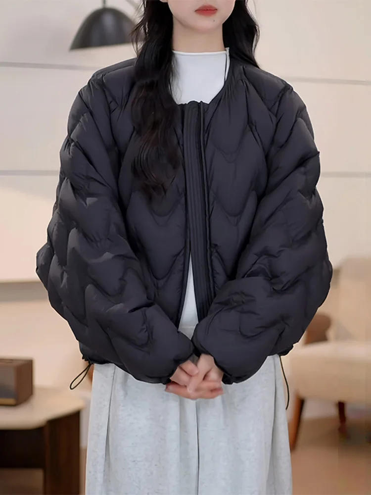 

Черная короткая женская теплая пуховая куртка с круглым вырезом, корейский стиль, модная зимняя верхняя одежда