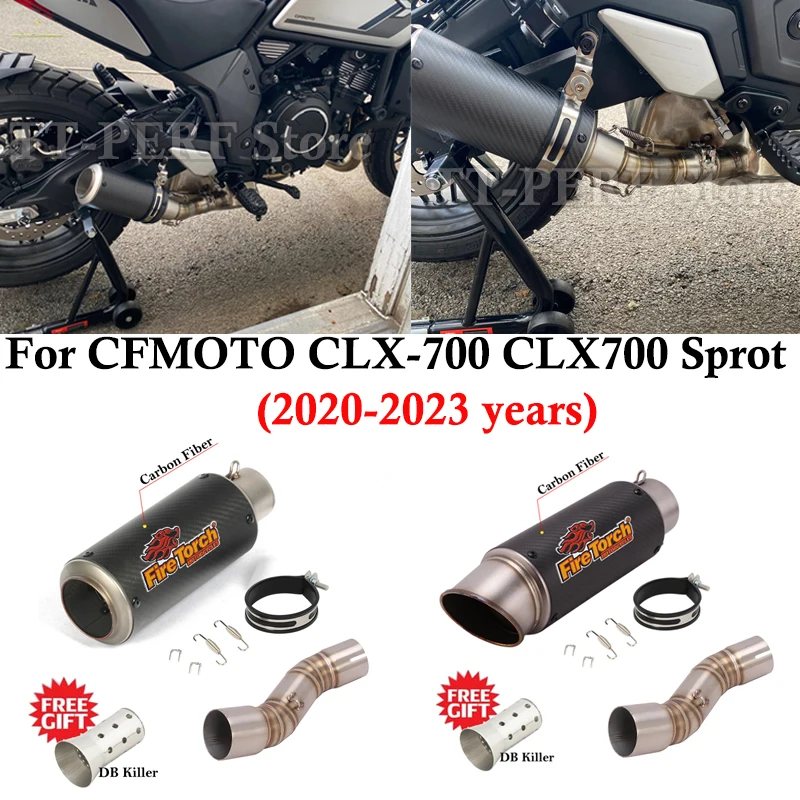 

Slip On For CFMOTO CLX-700 CLX700 Sprot 2020 - 2022 Motorcycle Exhaust Escape Systems Middle Link Pipe Carbon Muffler DB Killer