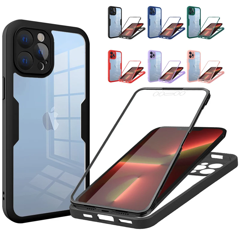 PKCASE Shell Film Integrated Phone Case for iPhone 7 8 SE xs max 11 pro 12 13 14 Plus 15 Pro Max Shockproof Cover Full Coverage