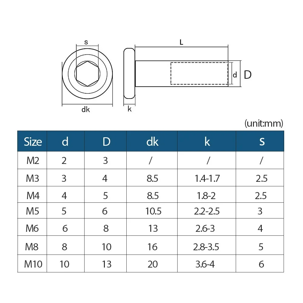 M2 M3 M4 M5 M6 M8 M10 304 Stainless Flat Hexagon Socket Head Furniture Rivet Insert Joint Sleeve Connector Nut Lenght 4mm-100mm