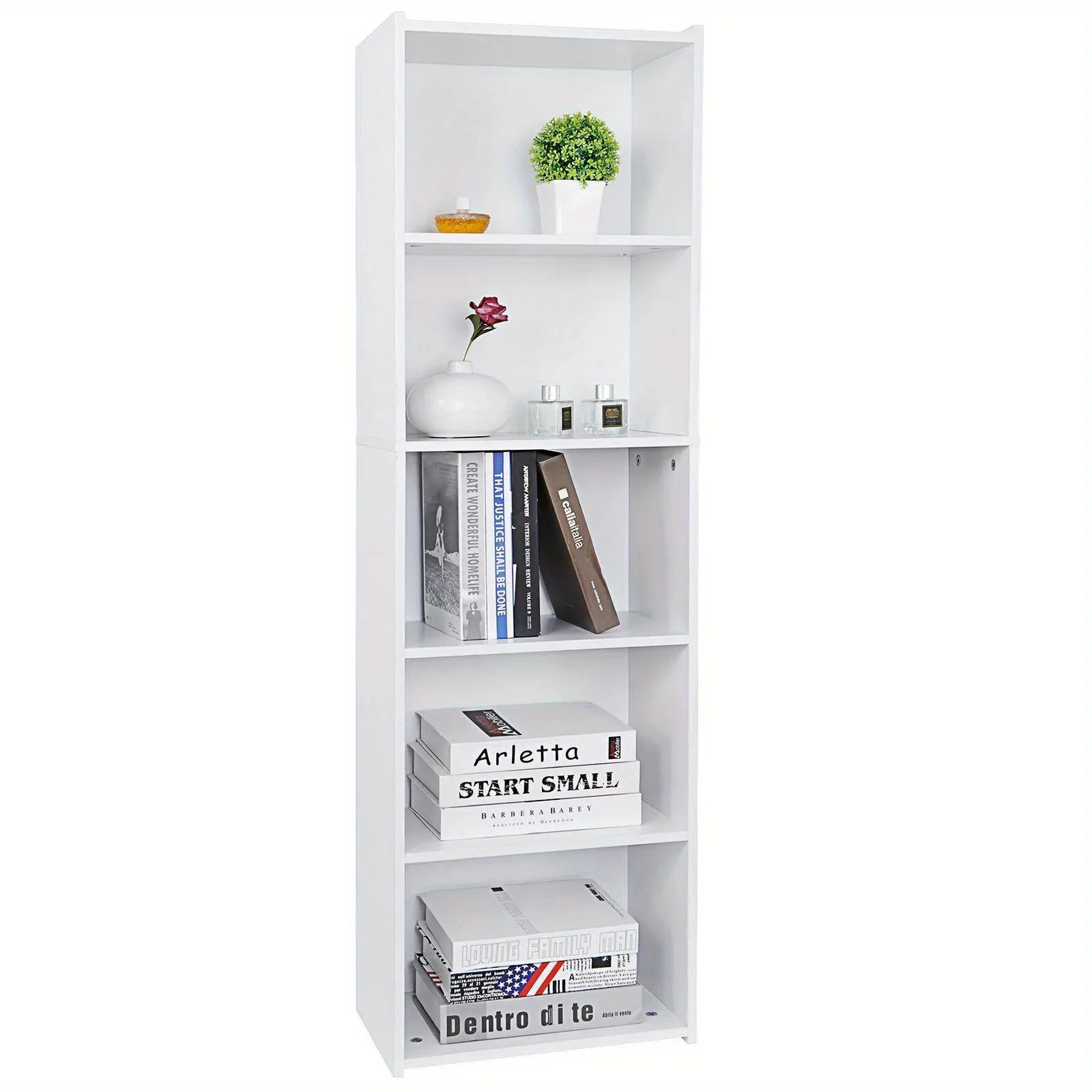 5-Tier Reversible White Open Shelf Bookcase Bookcase Bookshelf Storage Home