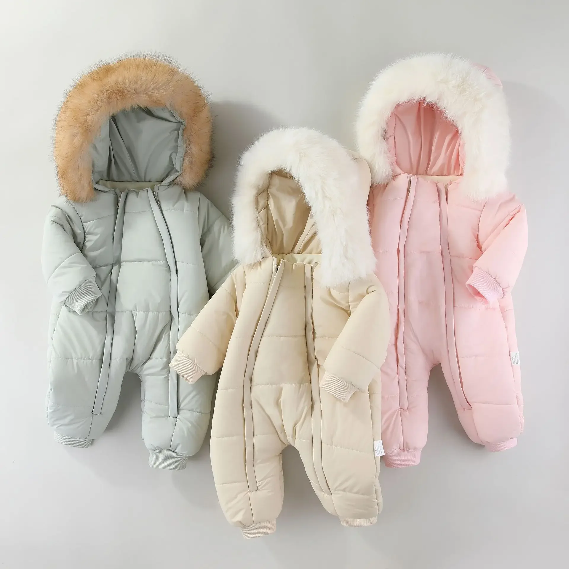 Winter Baby Clothes Newborn Plush Warm Outdoor Cotton Clothes Baby Jumpsuit Fur Collar, Hooded Climbing Clothes