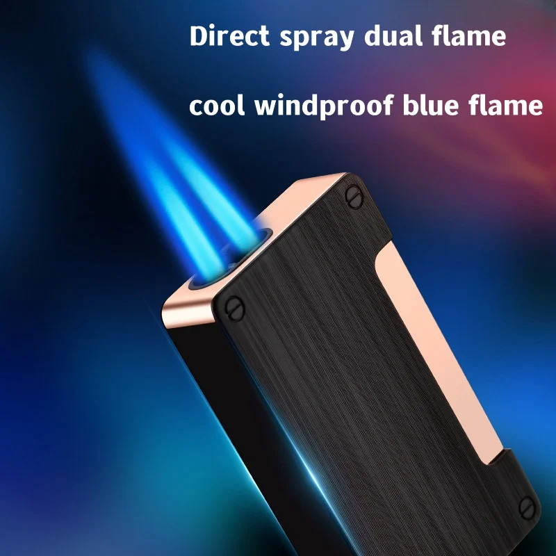 New Butane Gas Wind Proof Direct Charge Dual Fire Metal Portable Cigar Cigarette Accessories Outdoor Barbecue Camping Men\'s Gift