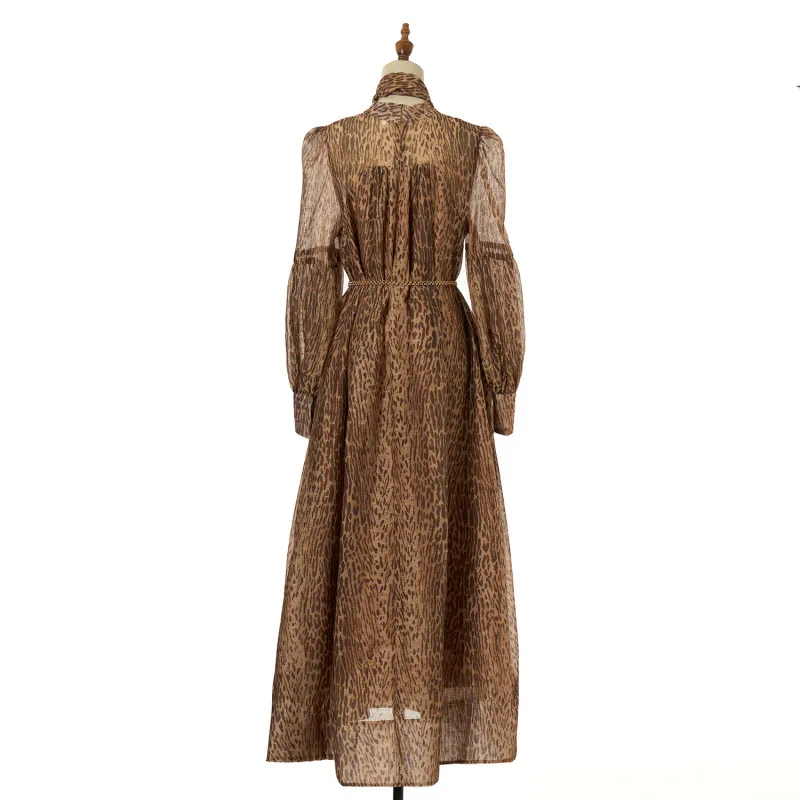 Ele Long Sve imprimé Maxi Dr col montant lanterne Sve t-shirt couleurs taille haute velours matériel décontracté femmes Dr