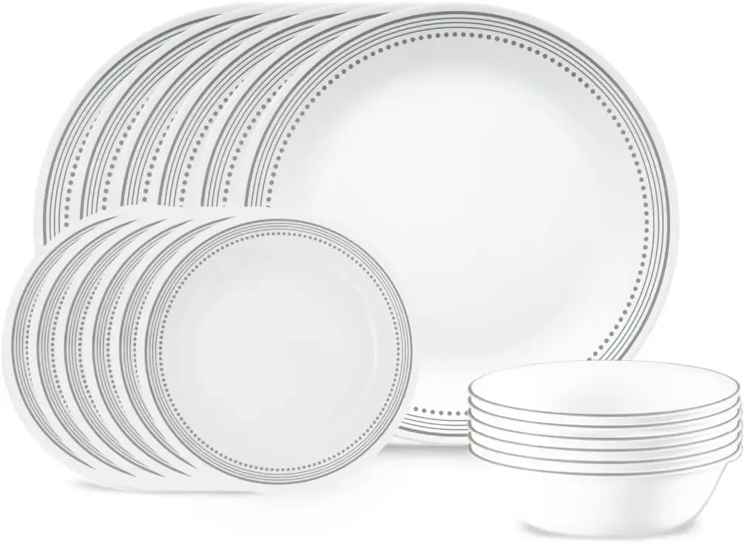 18-Piece Service for 6 Dinnerware Set, Triple Layer Glass and Chip Resistant, Lightweight Round Plates and Bowls Set, Mystic