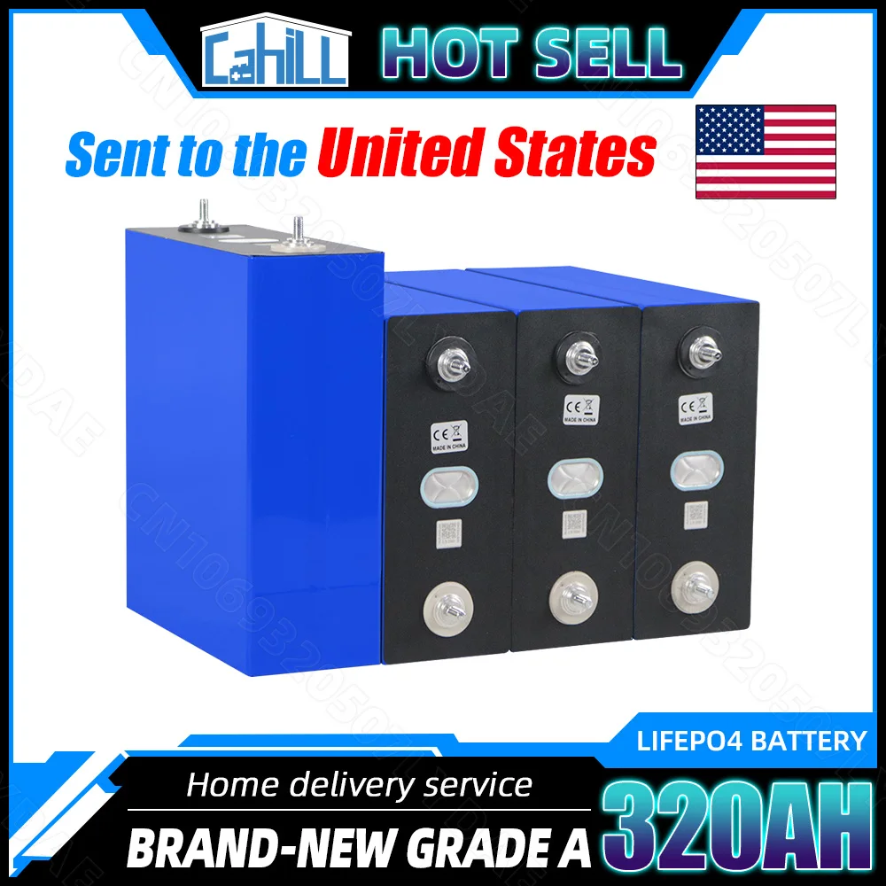 320Ah 8000cycle Lifepo4 Battery Grade A 3.2V Lithium iron phosphate Rechargeable Cell For DIY 12V 48V RV Solar Camping Boat Cart