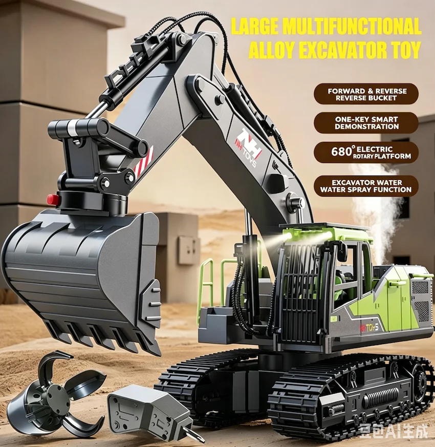 Remote Control Excavator Dump Truck RC Model Car with Light Sound Toy Professional Simulation Construction Vehicle and Accessory